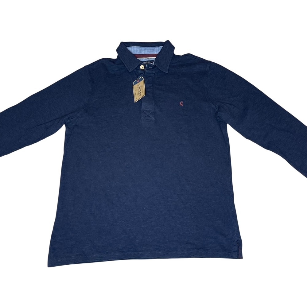NEW Joules Mens Long Sleeve Polo Shirt‎ French Navy Blue Slub Cotton Size MEDIUM